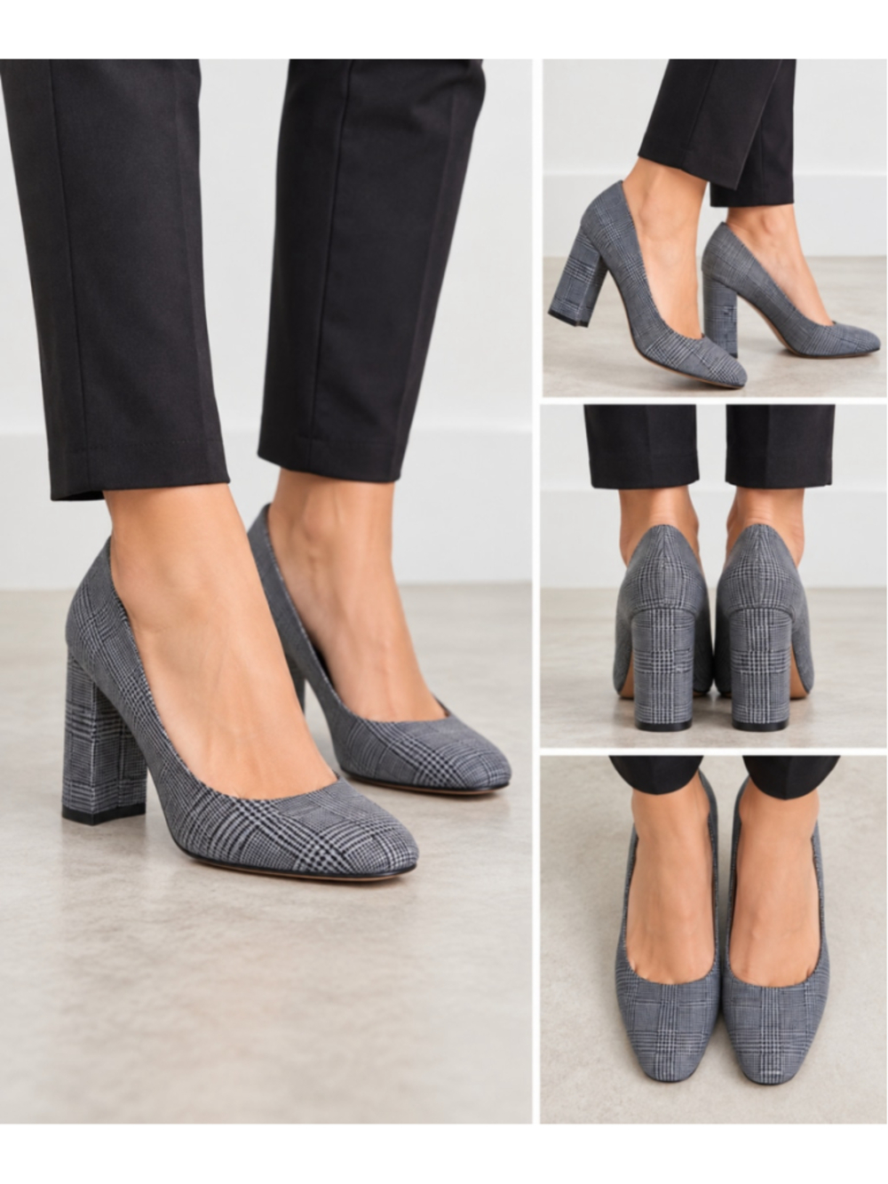 Women's Banana Republic Plaid Block Heel Pumps Grey Black Size 8